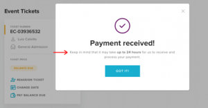 Microcopy explains that it may take up to 24 hours to process the payment