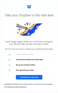 Dropbox uses microcopy to explain the benefits of their solution