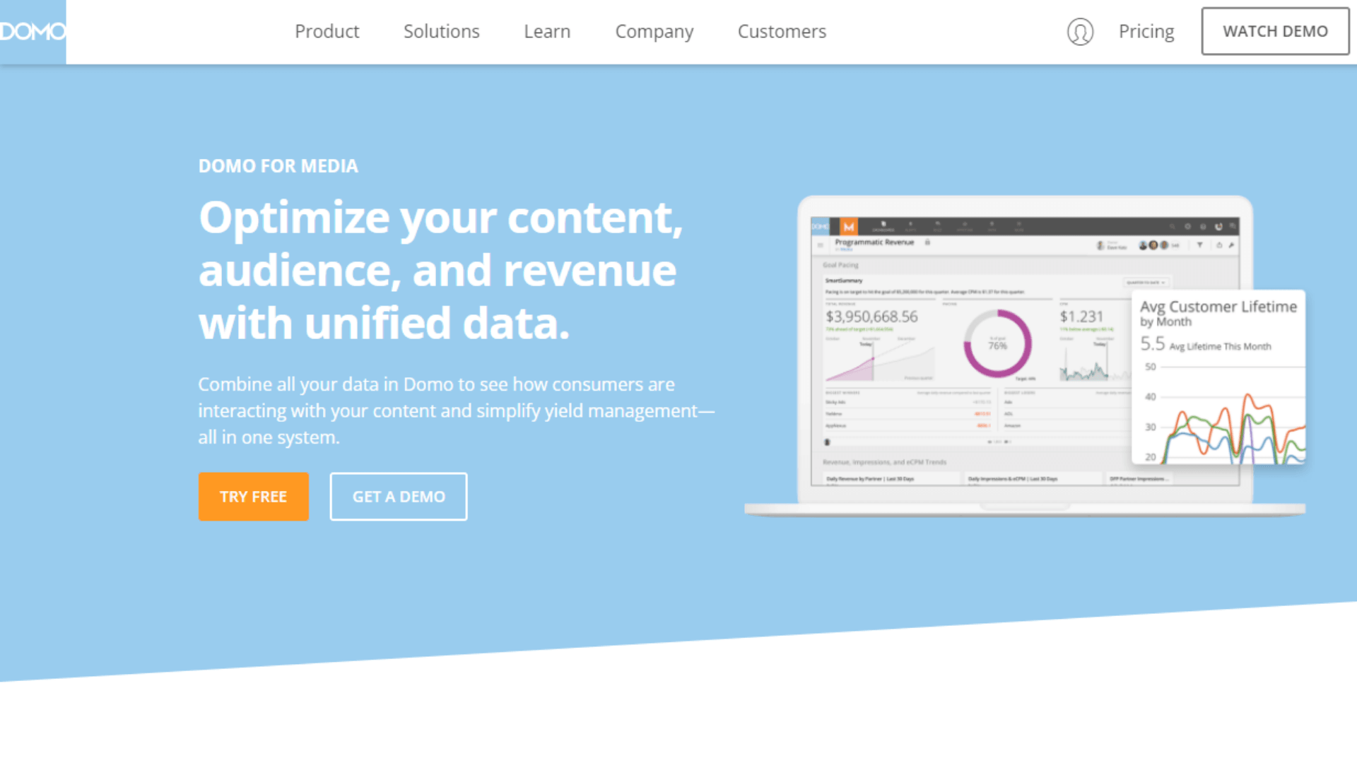 saas landing pages examples Domo