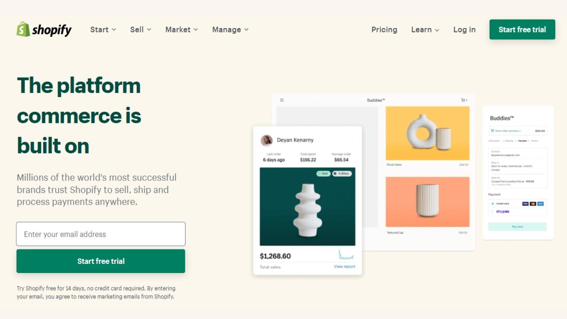saas landing pages example shopify